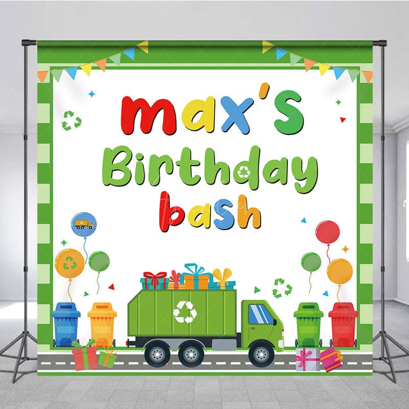 Aperturee - Aperturee Green Cute Cartoon Eco Car Custom Birthday Backdrop