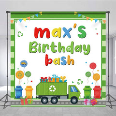 Aperturee - Aperturee Green Cute Cartoon Eco Car Custom Birthday Backdrop