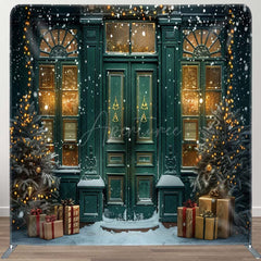 Aperturee - Aperturee Green Door Gift Winter Snowy Pillow Cover Backdrop