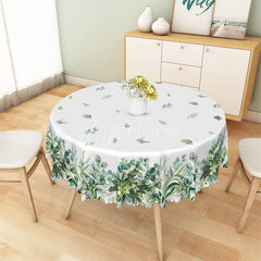 Aperturee - Aperturee Green Eucalyptus Leaf Round Tablecloth Watercolor Greenery Botanical Table Cover for Wedding