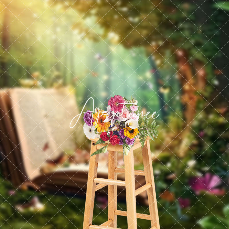Aperturee - Aperturee Green Fairyland Story Book Spring Photo Backdrop