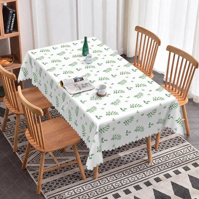 Aperturee - Aperturee Green Fern Leaves Rectangle Tablecloth Botanical Plant White Background Modern Nature Theme Dining Table Cover