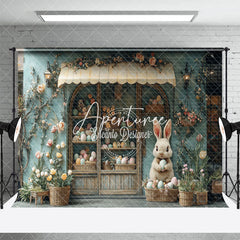 Aperturee - Aperturee Green Floral House Bunny Eggs Easter Photo Backdrop