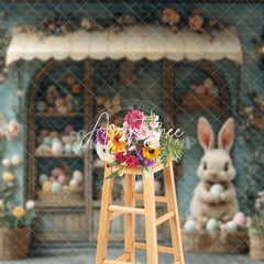 Aperturee - Aperturee Green Floral House Bunny Eggs Easter Photo Backdrop