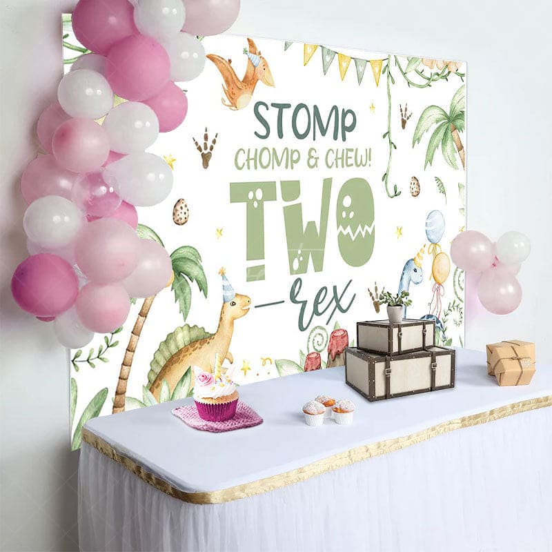 Aperturee - Aperturee Green Forest Dinosaur World Two Res Birthday Backdrop