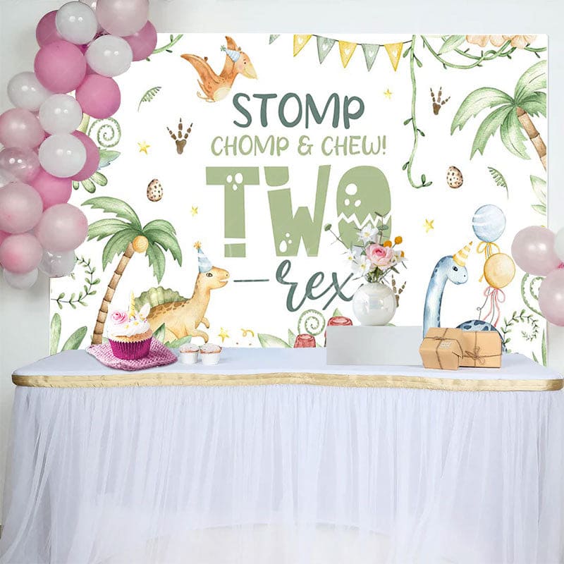 Aperturee - Aperturee Green Forest Dinosaur World Two Res Birthday Backdrop