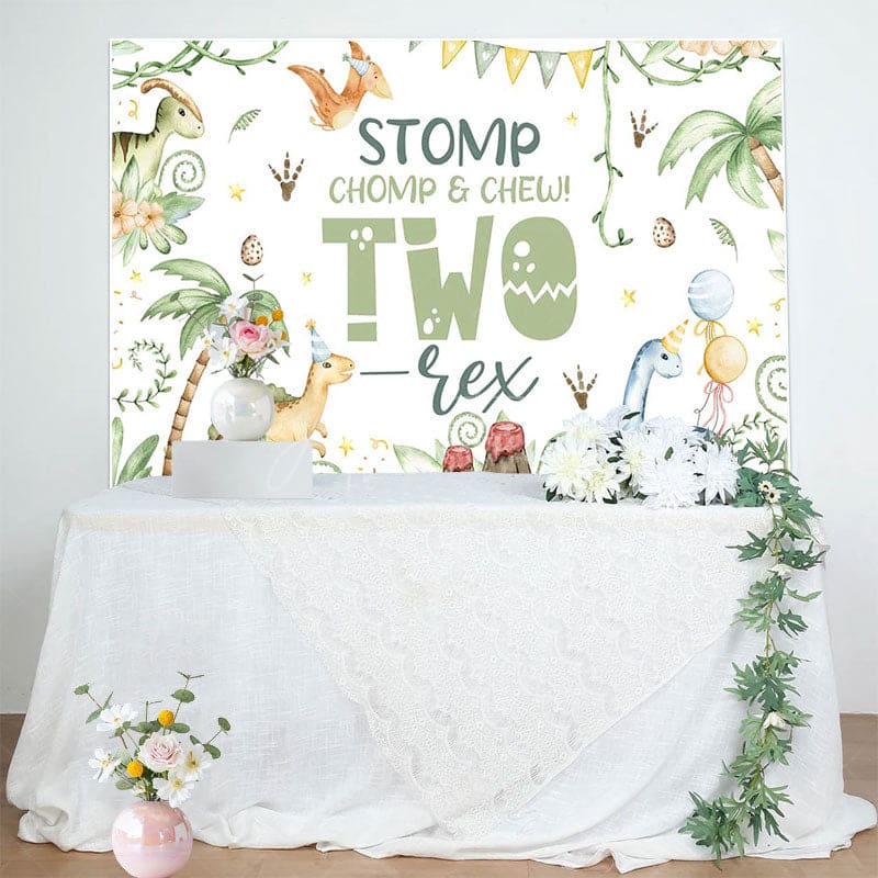 Aperturee - Aperturee Green Forest Dinosaur World Two Res Birthday Backdrop