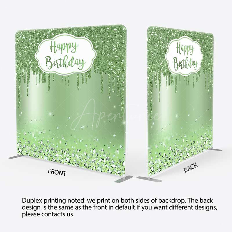 Aperturee Aperturee Green Glitter Diamonds Birthday Pillow Case Backdrop