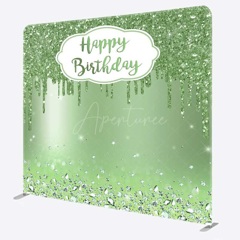 Aperturee Aperturee Green Glitter Diamonds Birthday Pillow Case Backdrop