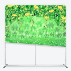 Aperturee - Aperturee Green Glitter St. Patrick’s Day Shamrocks and Gold Coins Square Double-Sided Backdrop Leprechaun Hat Party Decor