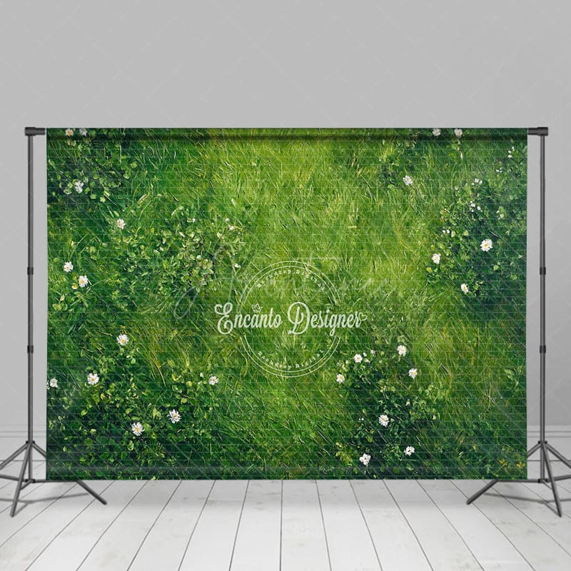 Aperturee - Aperturee Green Grass And Floral Boho Spring Wedding Backdrop