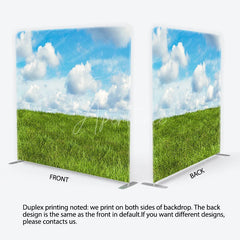 Aperturee - Aperturee Green Grass Field and Blue Sky with White Clouds Square Double-Sided Backdrop Natural Landscape Photography Prop