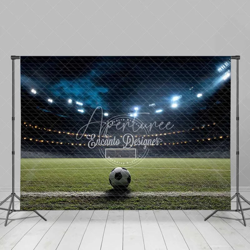 Aperturee - Aperturee Green Grass Soccer Field Stadium Lights Night Game Backdrop Sports Photography Birthday Party Decor