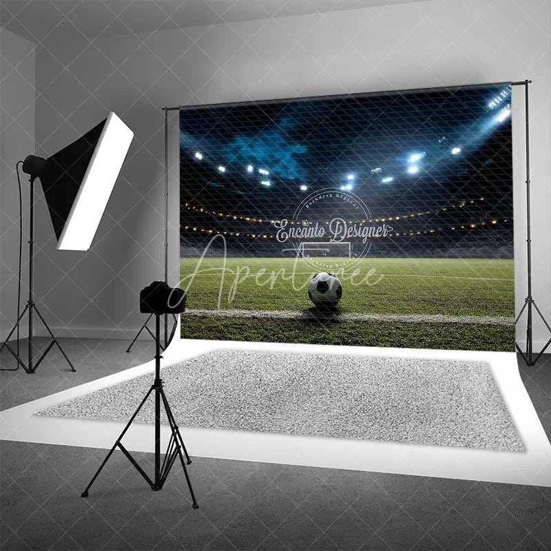 Aperturee - Aperturee Green Grass Soccer Field Stadium Lights Night Game Backdrop Sports Photography Birthday Party Decor