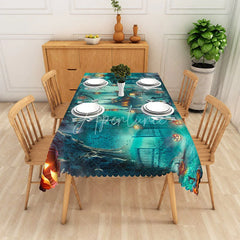 Aperturee - Aperturee Green Halloween Rectangle Tablecloth with Spooky Jack O’ Lanterns for Zombie and Haunted Party Decor