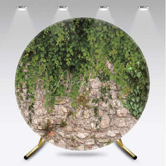 Aperturee - Aperturee Green Ivy Stone Wall Round Backdrop Rustic Garden Greenery and Ancient Brick Wedding Background