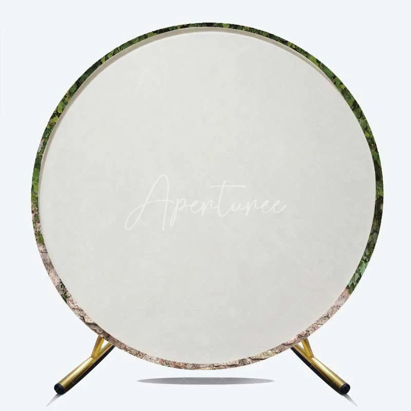 Aperturee - Aperturee Green Ivy Stone Wall Round Backdrop Rustic Garden Greenery and Ancient Brick Wedding Background