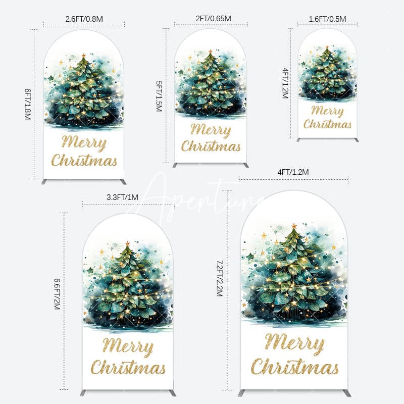 Aperturee - Aperturee Green Light Xmas Tree Merry Christmas Arch Backdrop