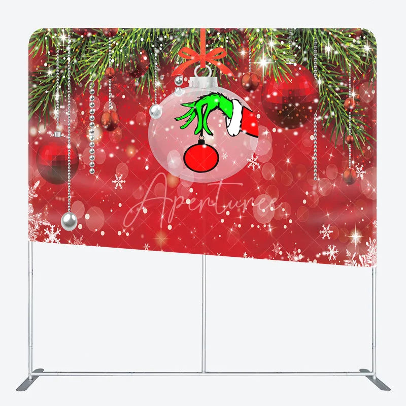 Aperturee - Aperturee Green Monster Hand Tension Fabric Backdrop Red Ornament Snowflake Decor Funny Christmas Theme Background for Party