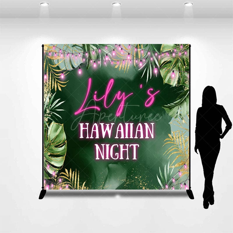 Aperturee - Aperturee Green Monstera Haw Aiian Night Custom Name Backdrop