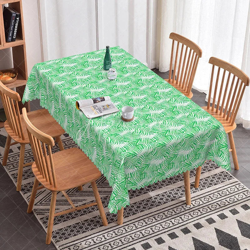 Aperturee - Aperturee Green Palm Leaves Rectangle Tablecloth Tropical Plant Fern Nature Pattern Cover Spring Summer Dining Decoration