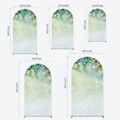 Aperturee - Aperturee Green Pine Branches with Snow and Golden Bokeh Lights Round Top Arch Backdrop Winter Christmas Holiday Decor