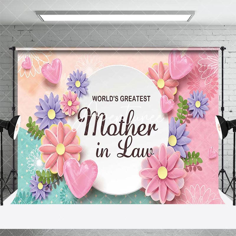 Aperturee - Aperturee Green Pink Floral Greatest Mother In Law Backdrop