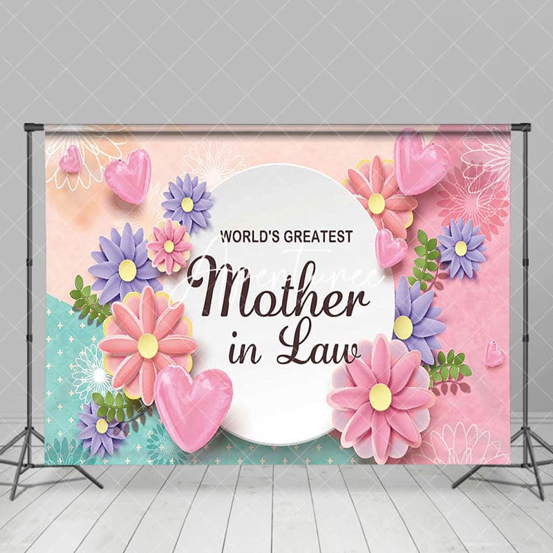 Aperturee - Aperturee Green Pink Floral Greatest Mother In Law Backdrop
