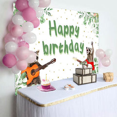 Aperturee - Aperturee Green Plant Guitarist Raccoon Happy Birthday Backdrop