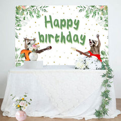 Aperturee - Aperturee Green Plant Guitarist Raccoon Happy Birthday Backdrop