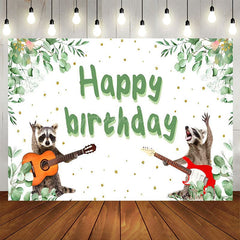 Aperturee - Aperturee Green Plant Guitarist Raccoon Happy Birthday Backdrop