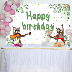Aperturee - Aperturee Green Plant Guitarist Raccoon Happy Birthday Backdrop