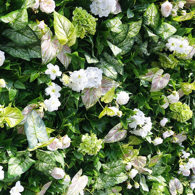 Aperturee - Aperturee Green Plant Leaves White Rose Flower Wall For Wedding