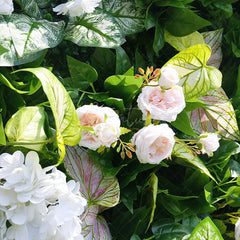 Aperturee - Aperturee Green Plant Leaves White Rose Flower Wall For Wedding