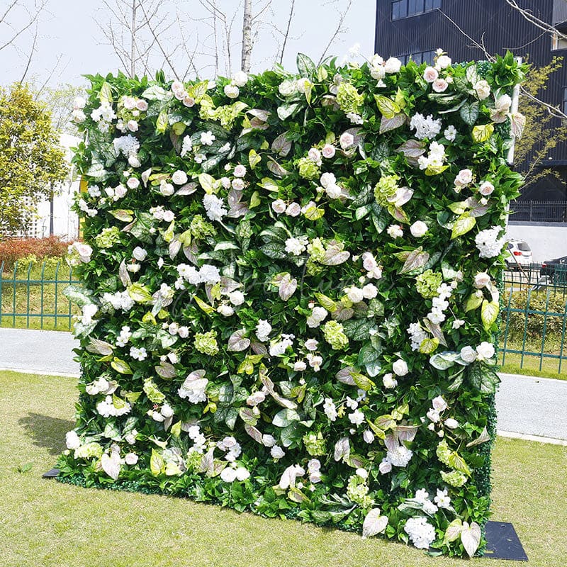 Aperturee - Aperturee Green Plant Leaves White Rose Flower Wall For Wedding