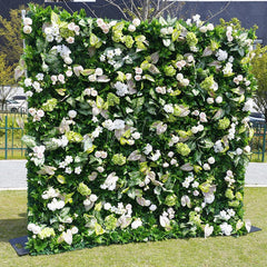 Aperturee - Aperturee Green Plant Leaves White Rose Flower Wall For Wedding