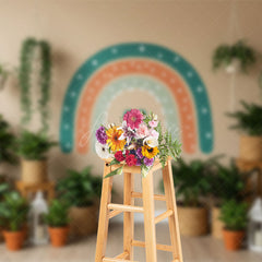 Aperturee - Aperturee Green Potted Plants Boho Rainbow Spring Backdrop