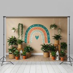 Aperturee - Aperturee Green Potted Plants Boho Rainbow Spring Backdrop