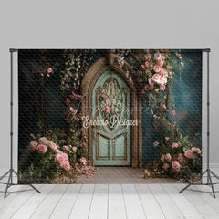Aperturee - Aperturee Green Retro Door Floral Plant Wedding Photo Backdrop