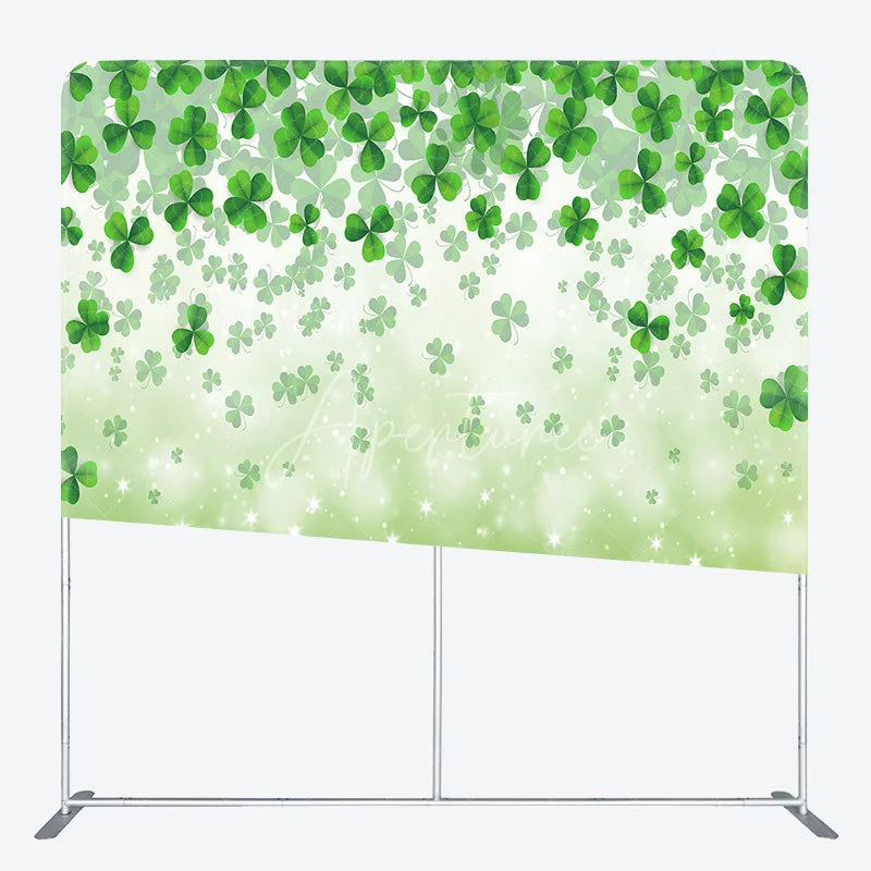 Aperturee - Aperturee Green Shamrock Tension Fabric Backdrop Lucky Clover Sparkles Decor St Patricks Day Theme Background for Spring Party
