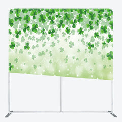 Aperturee - Aperturee Green Shamrock Tension Fabric Backdrop Lucky Clover Sparkles Decor St Patricks Day Theme Background for Spring Party