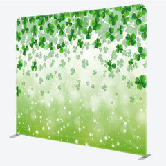 Aperturee - Aperturee Green Shamrock Tension Fabric Backdrop Lucky Clover Sparkles Decor St Patricks Day Theme Background for Spring Party