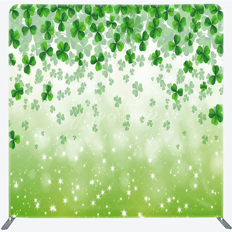 Aperturee - Aperturee Green Shamrock Tension Fabric Backdrop Lucky Clover Sparkles Decor St Patricks Day Theme Background for Spring Party