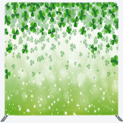 Aperturee - Aperturee Green Shamrock Tension Fabric Backdrop Lucky Clover Sparkles Decor St Patricks Day Theme Background for Spring Party