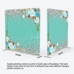 Aperturee - Aperturee Green Silver Diamond Floral Pillow Cover Backdrop