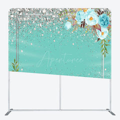 Aperturee - Aperturee Green Silver Diamond Floral Pillow Cover Backdrop