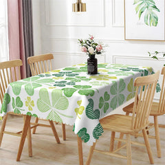 Aperturee - Aperturee Green Sketch Shamrock Rectangle Tablecloth Lucky Four Leaf Clover St Patricks Day Table Cover