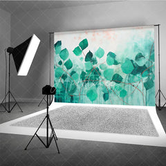 Aperturee - Aperturee Green Teal Leaves Abstract Art Backdrop Watercolor Plant Red Stems Background Nature Theme Photography Banner