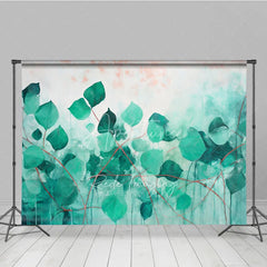 Aperturee - Aperturee Green Teal Leaves Abstract Art Backdrop Watercolor Plant Red Stems Background Nature Theme Photography Banner