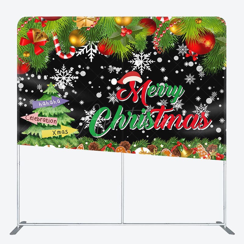 Aperturee - Aperturee Green Tree Merry Christmas Tension Fabric Backdrop